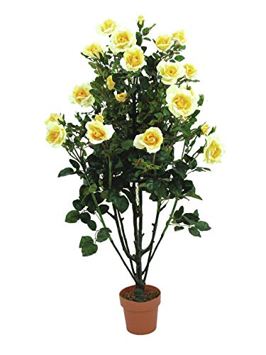 12 x Rose mit Blattwerk creme//gelb Kunstblumen Seidenblumen